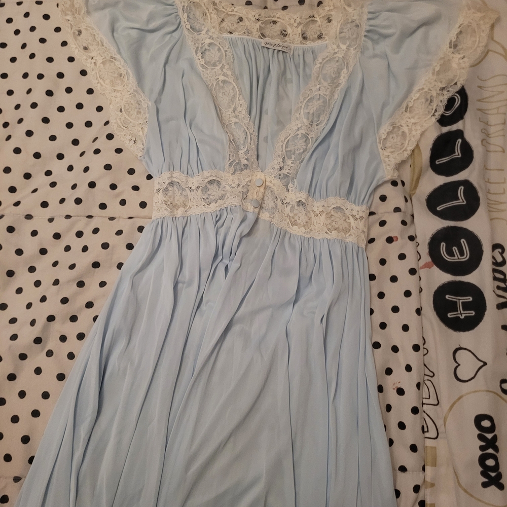 Miss Elaine Light Blue Lace Trim Nightgown